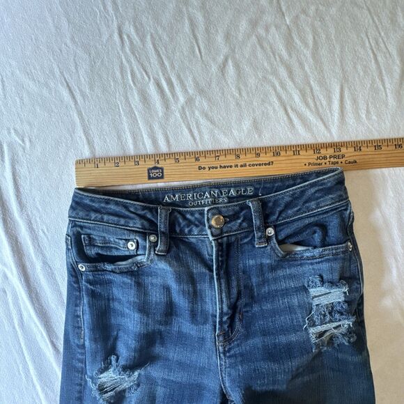 American Eagle Stretch Distressed Hi-Rise Slim Jeans Sz 0 X-Long 34" Inseam - Picture 8 of 11